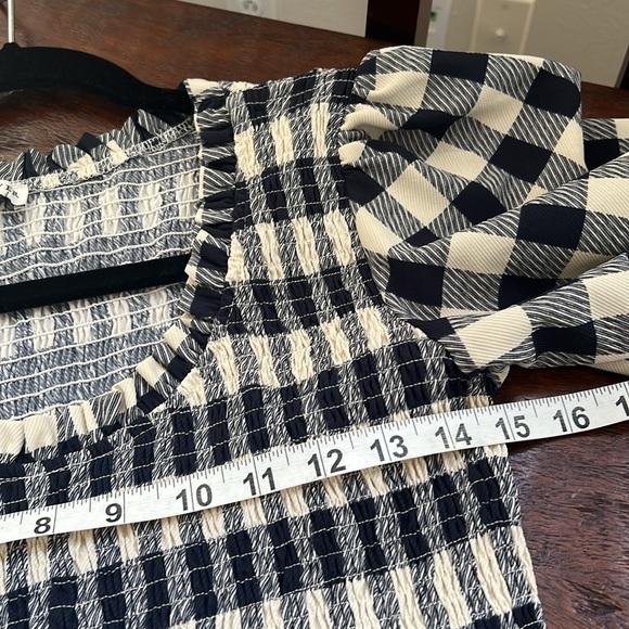 MOON RIVER Maxi Dress Smocked Top Tiered Ruffled Gingham Plaid Navy/Cream Size L - Picture 8 of 9